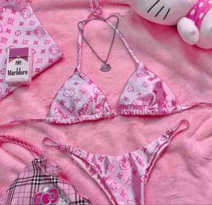 Hello KT Sweetheart Satin Bikini&Shorts Set