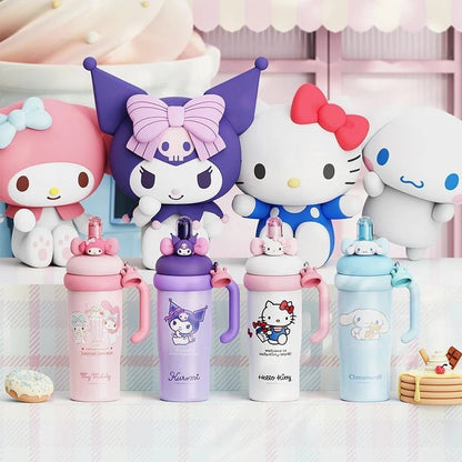 Sanrio Tumbler with Handle Stainless Steel Insulated Cup with Lid & Straw Water Bottle