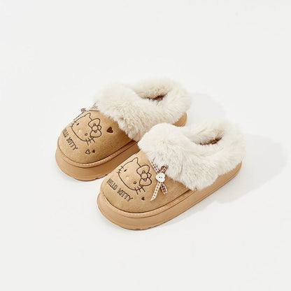 Hello KT Faux-Fur Trim & Bow Accent Plush Slippers