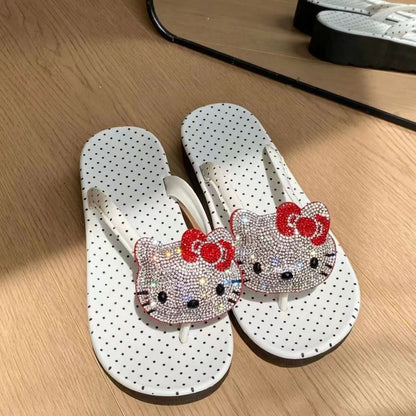 Rhinestone Hello KT Polka Dot Flip Flops
