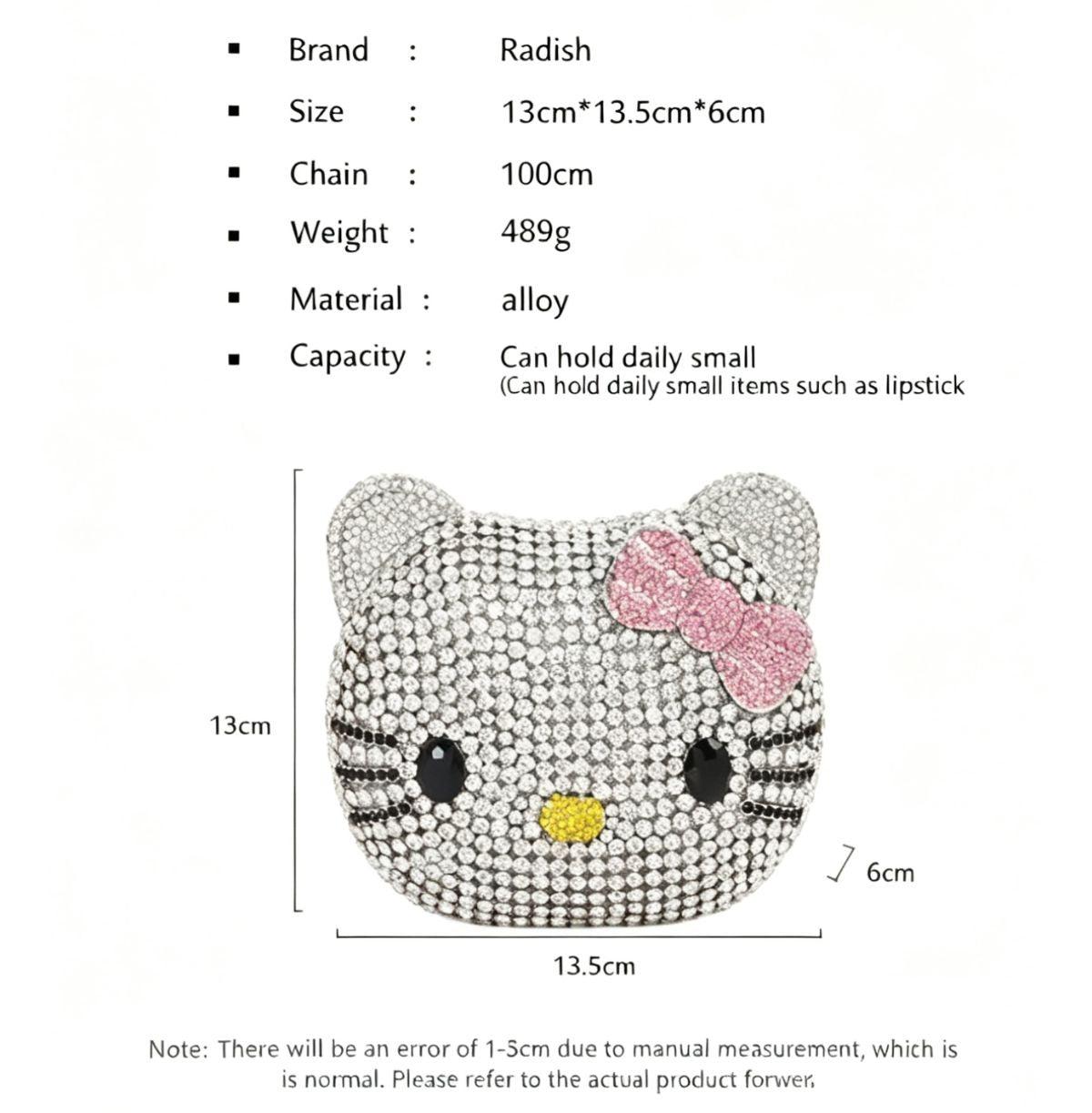 Hello KT Rhinestone Evening Bag, Handmade Full Crystal Crossbody Chain Purse