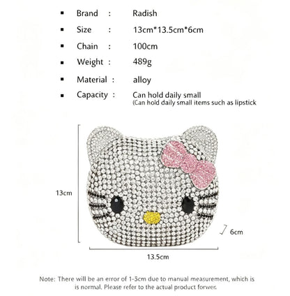 Hello KT Rhinestone Evening Bag, Handmade Full Crystal Crossbody Chain Purse