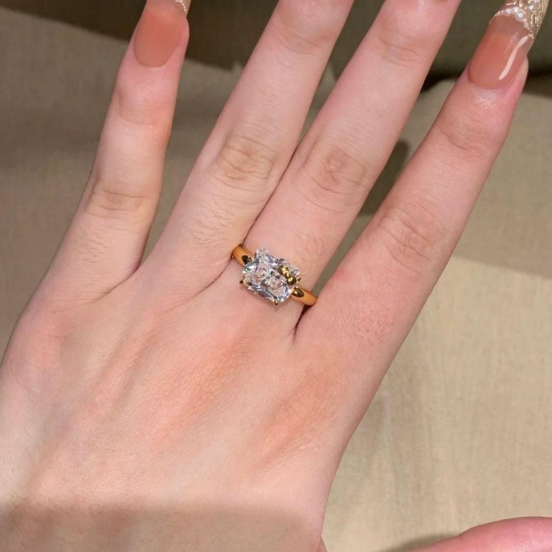Hello KT 925 Sterling Silver White Gold Plated Cubic Zirconia Promise Ring