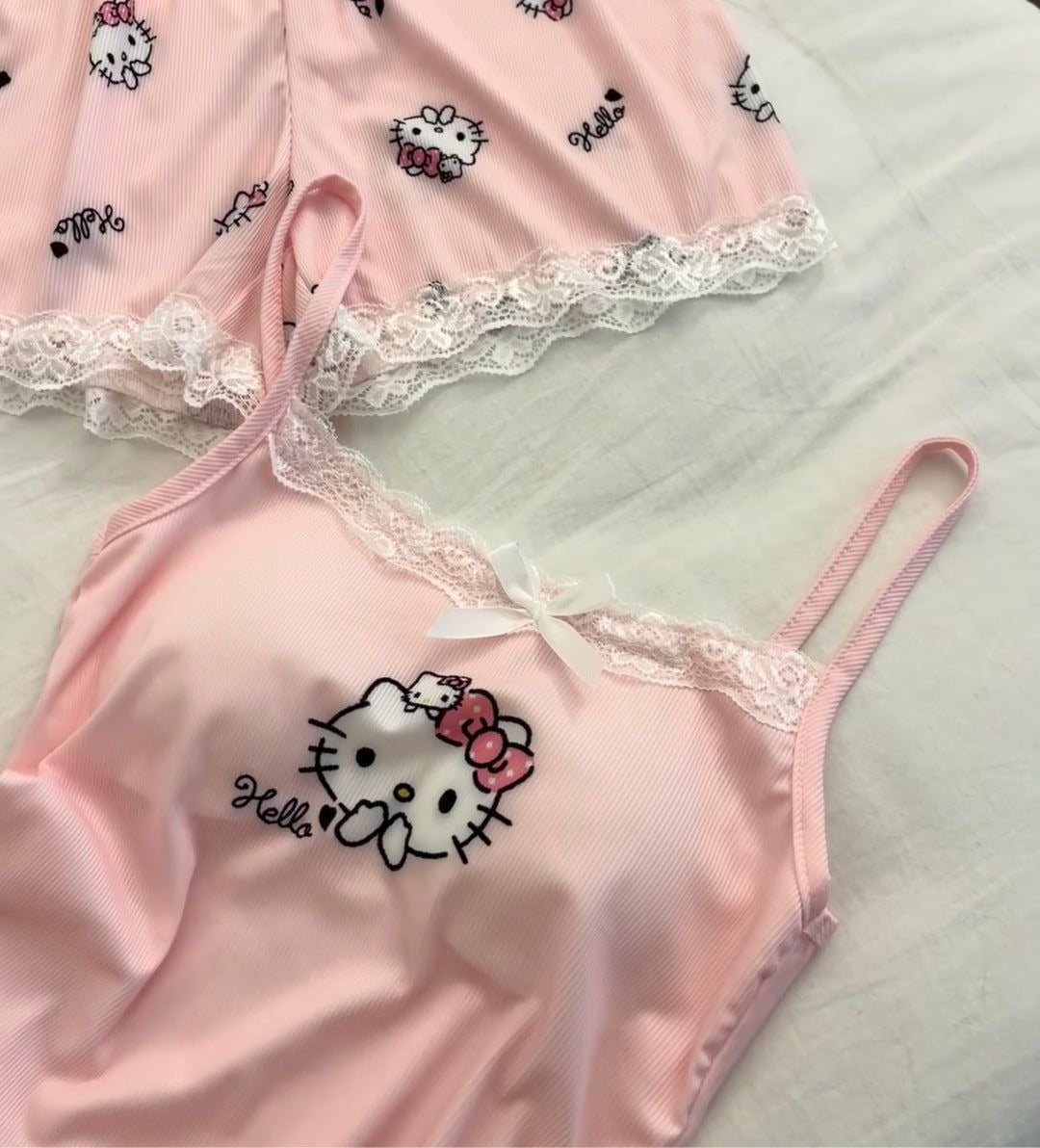Hello KT Pink Lace Bralette & Shorts Set