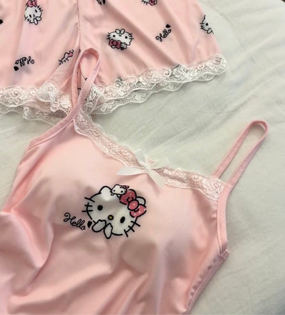 Hello KT Pink Lace Bralette & Shorts Set