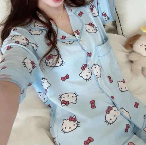 Pink Satin Hello KT Pajama Set