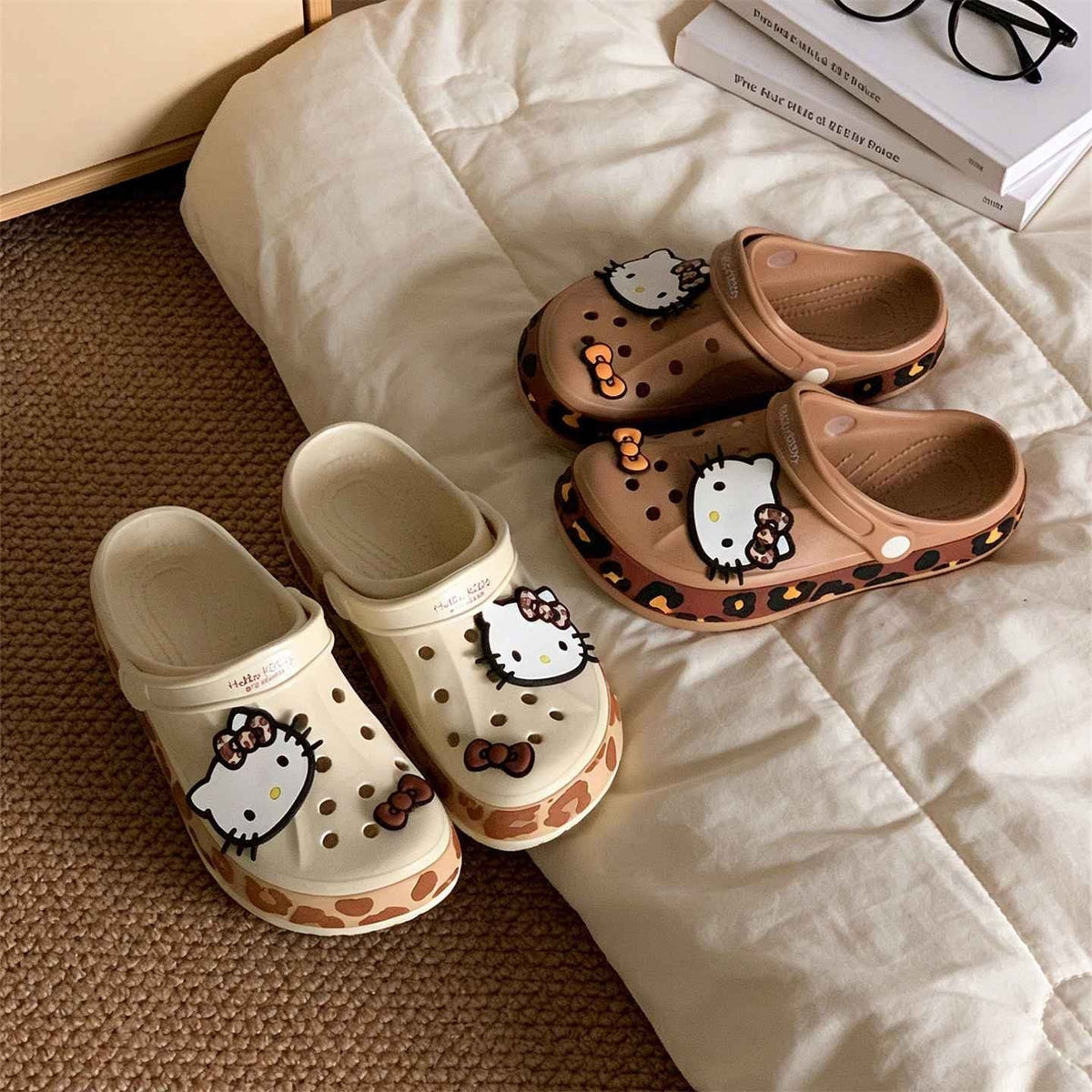 Hello KT Leopard Print Clogs Slip on Water Casual Sandal Shoes