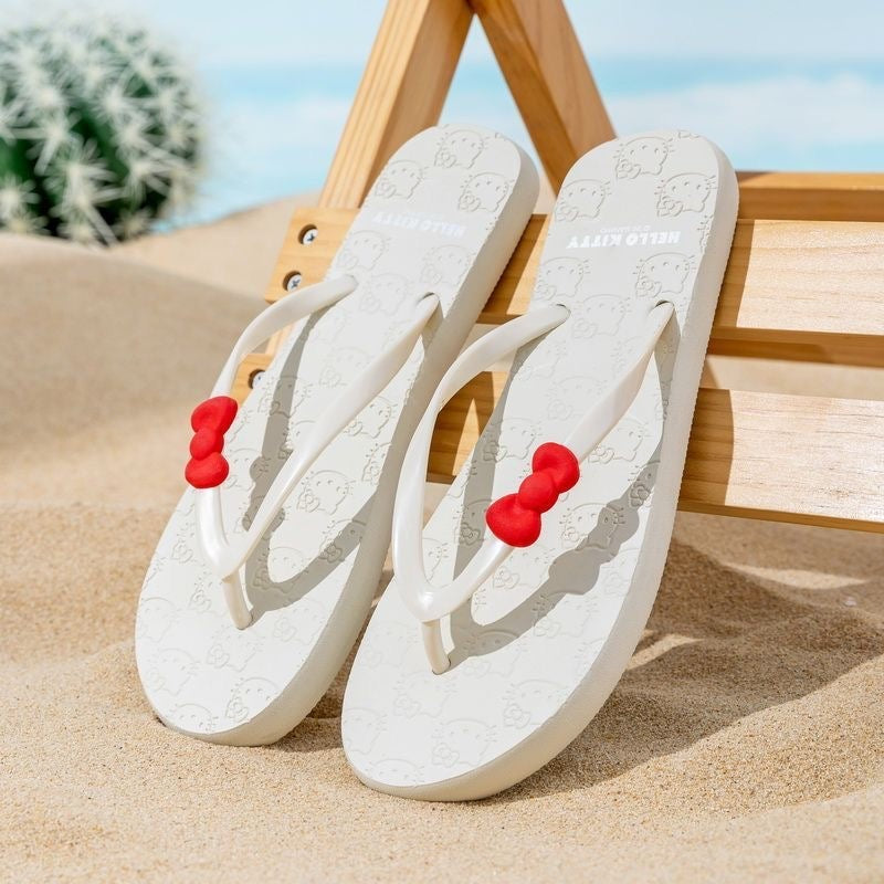 Hello KT 3D Red Bow Summer Beach Flip Flops