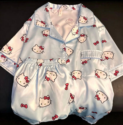 Pink Satin Hello KT Pajama Set