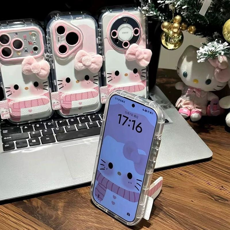 Hello KT Pink Bow Scarf Stand Phone Case