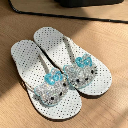 Rhinestone Hello KT Polka Dot Flip Flops