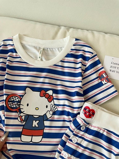 Hello KT Cute&Comfy Soft Girlie Striped Pajamas❤️💙🤍