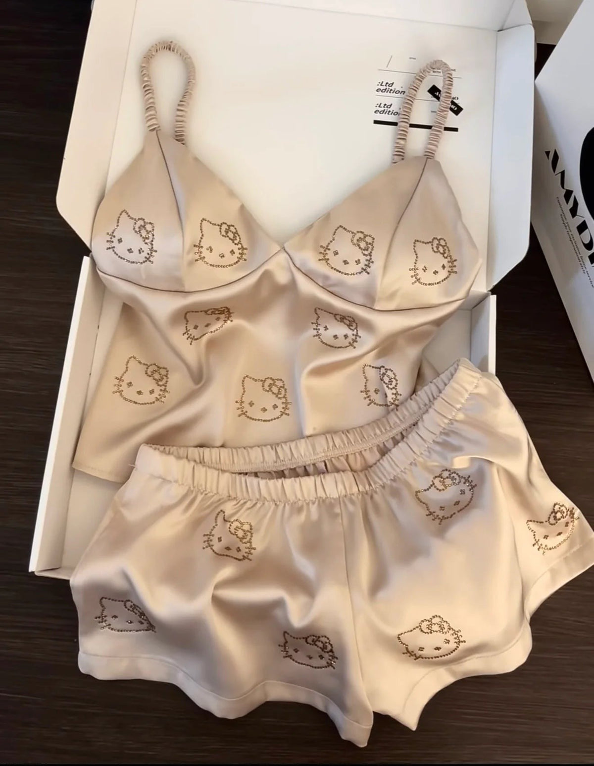 Hello KT Satin Pajama Set Silky Lingerie Sleepwear
