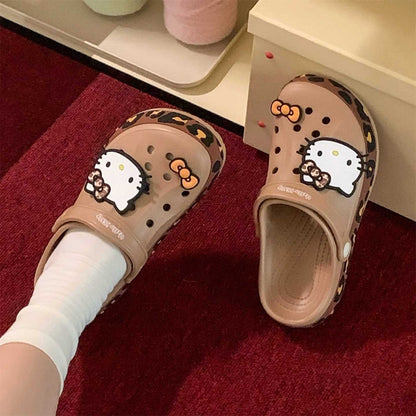 Hello KT Leopard Print Clogs Slip on Water Casual Sandal Shoes