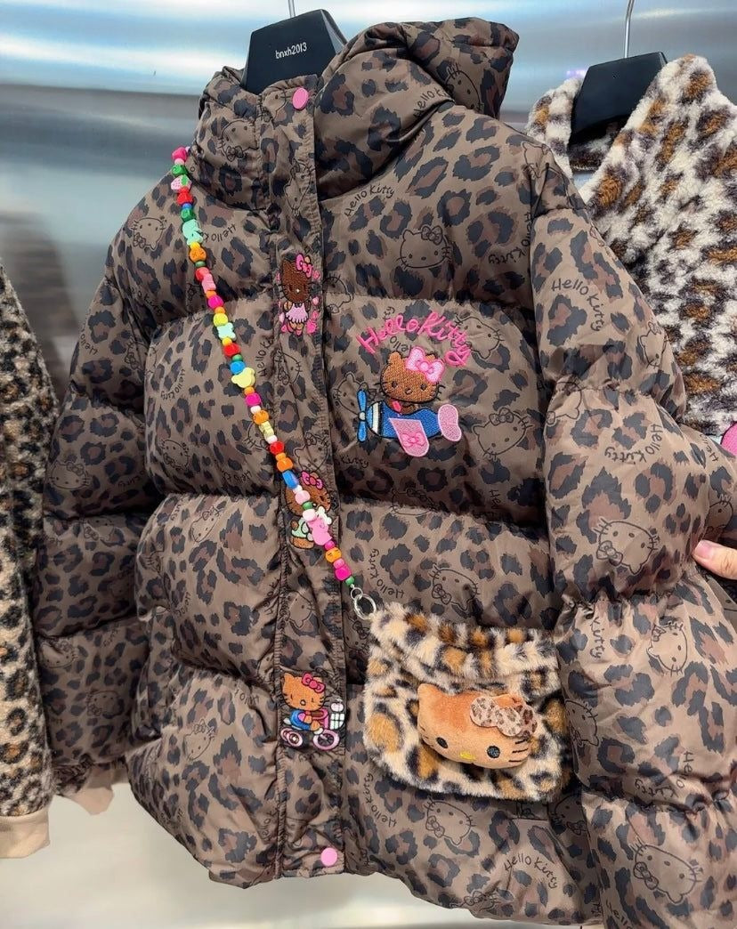 Hello KT Leopard Print Signature Plush Coat&Fluffy Bag