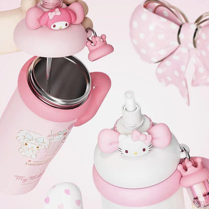 Sanrio Tumbler with Handle Stainless Steel Insulated Cup with Lid & Straw Water Bottle