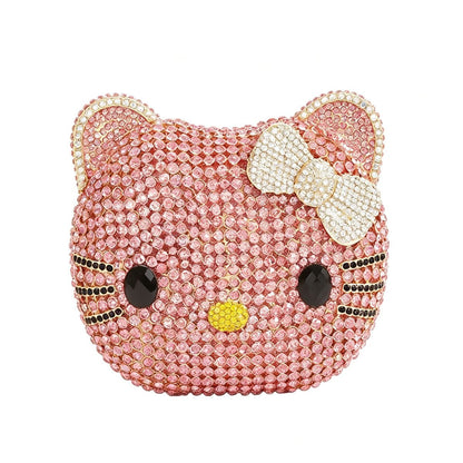Hello KT Rhinestone Evening Bag, Handmade Full Crystal Crossbody Chain Purse
