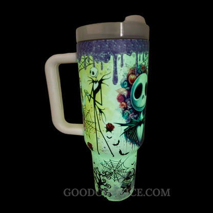 Sally & Jack Skellington Midnight Magic Glow-in-the-Dark 40 Oz Tumbler 🖤💀✨🎃 Limited Edition