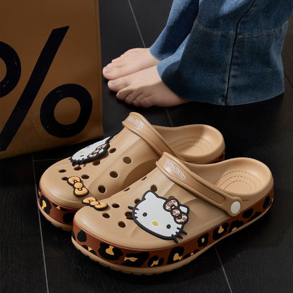 Hello KT Leopard Print Clogs Slip on Water Casual Sandal Shoes