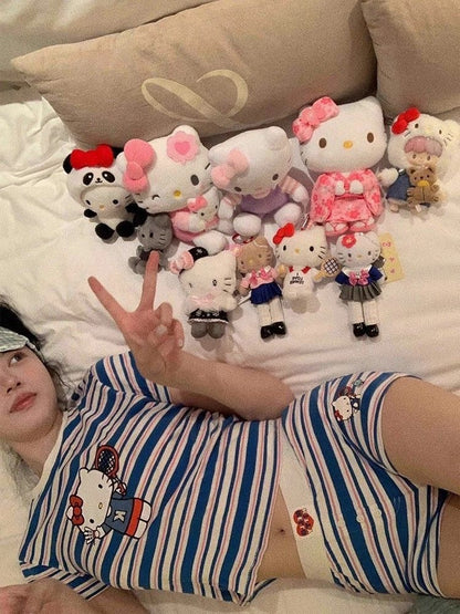 Hello KT Cute&Comfy Soft Girlie Striped Pajamas❤️💙🤍