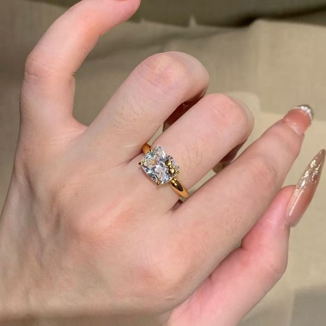 Hello KT 925 Sterling Silver White Gold Plated Cubic Zirconia Promise Ring