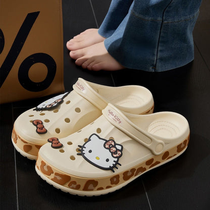 Hello KT Leopard Print Clogs Slip on Water Casual Sandal Shoes